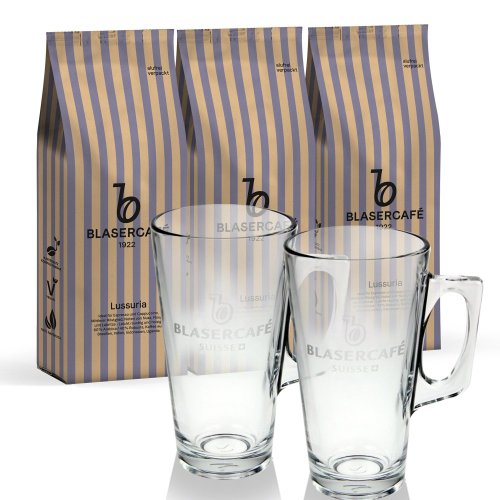 BLASERCAFÉ LUSSURIA zrnková káva 3x1kg+ 2 sklenice na kávu ZDARMA